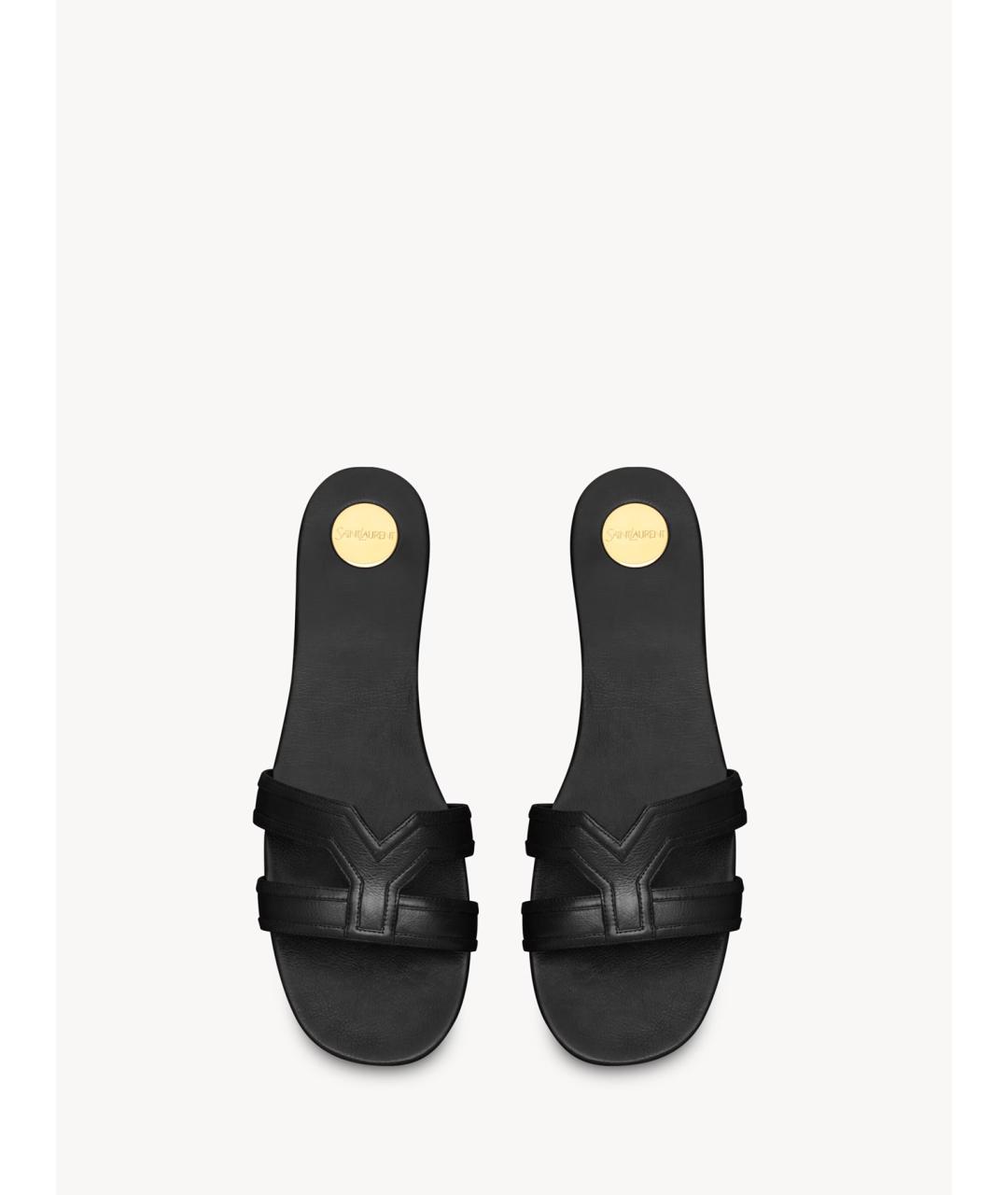 SAINT LAURENT Черные кожаные шлепанцы, фото 2