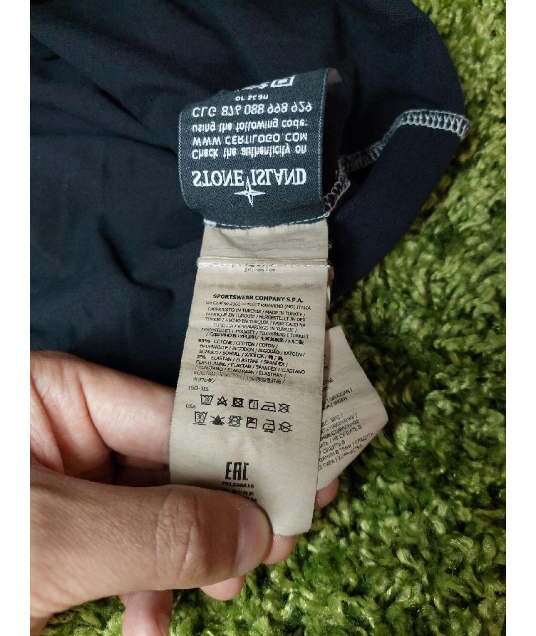 STONE ISLAND Черное хлопко-эластановое поло с коротким рукавом, фото 6