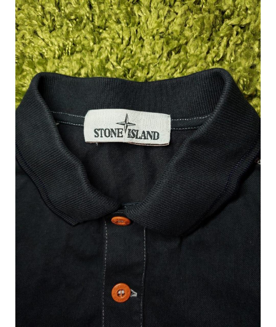 STONE ISLAND Черное хлопко-эластановое поло с коротким рукавом, фото 3