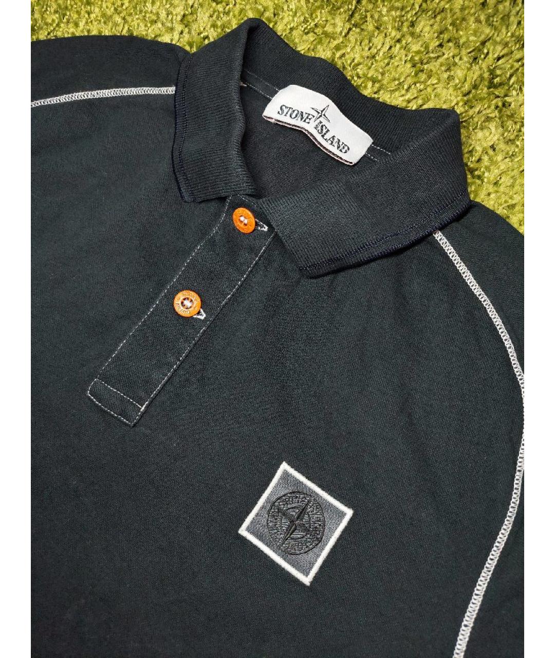 STONE ISLAND Черное хлопко-эластановое поло с коротким рукавом, фото 2