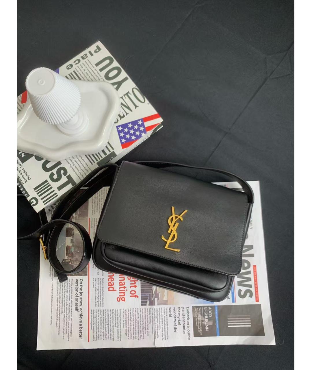 SAINT LAURENT Черная кожаная сумка через плечо, фото 2