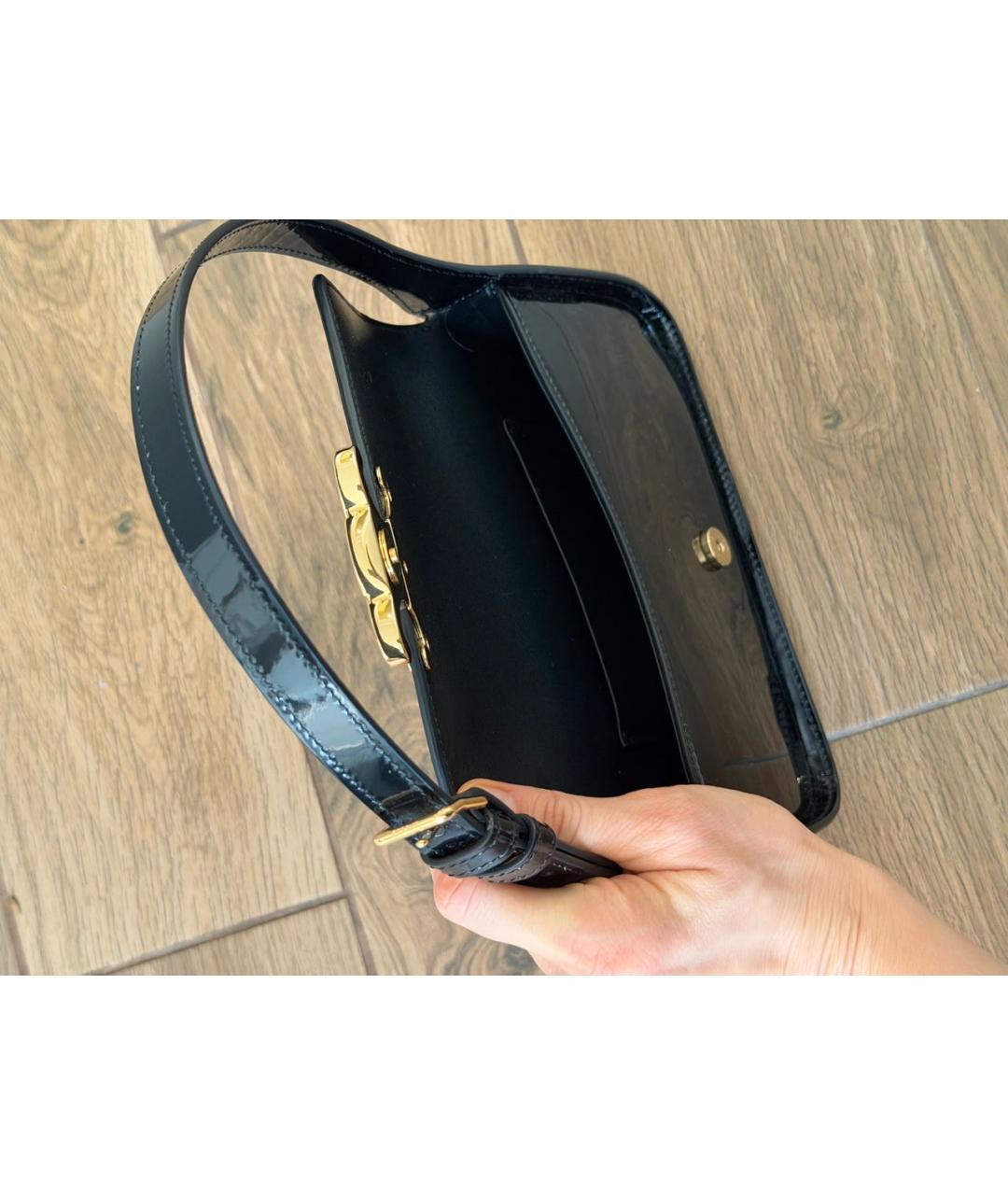 CELINE Черная сумка с короткими ручками из лакированной кожи, фото 2