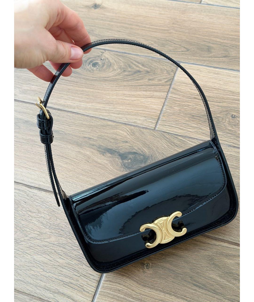 CELINE Черная сумка с короткими ручками из лакированной кожи, фото 5