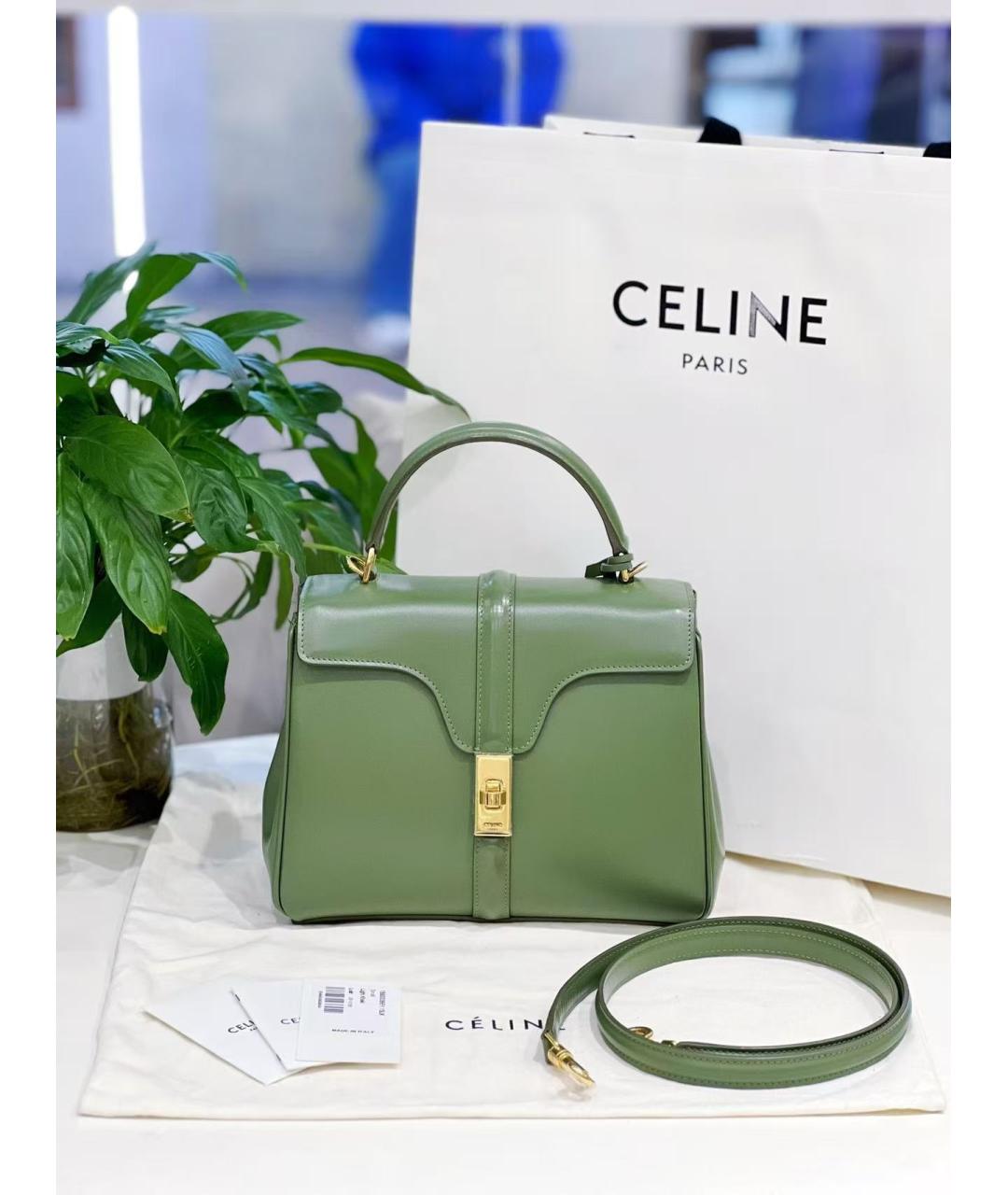 CELINE Зеленая кожаная сумка через плечо, фото 2