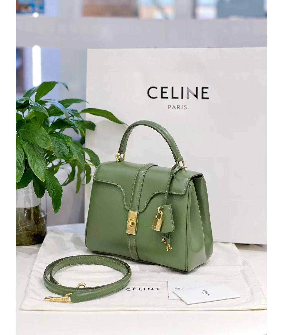 CELINE Зеленая кожаная сумка через плечо, фото 4