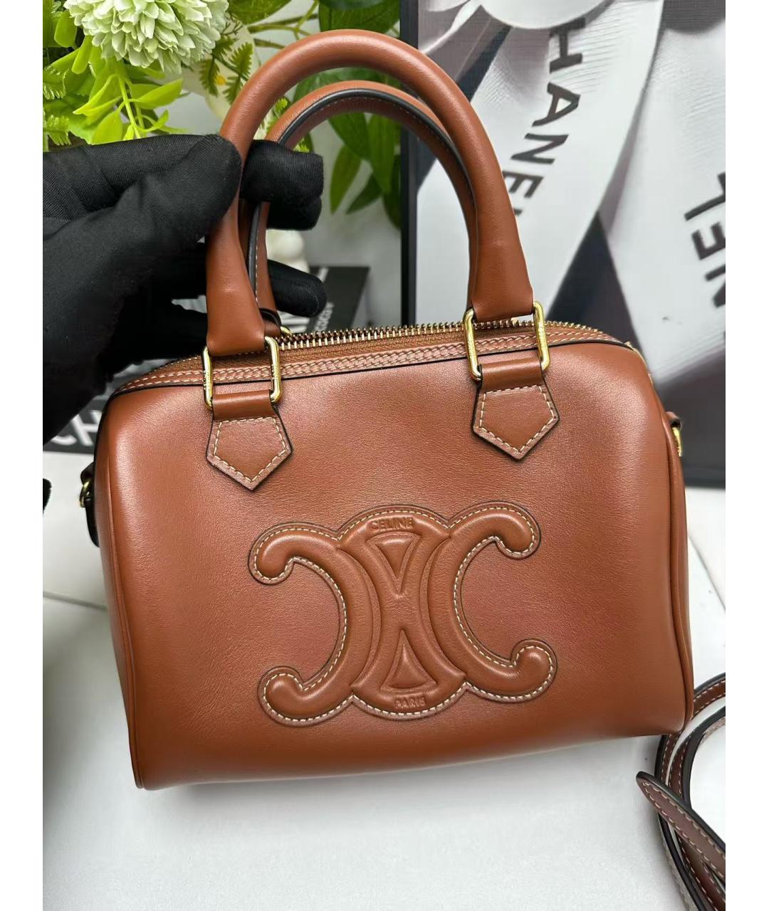 CELINE Коричневая кожаная сумка с короткими ручками, фото 6