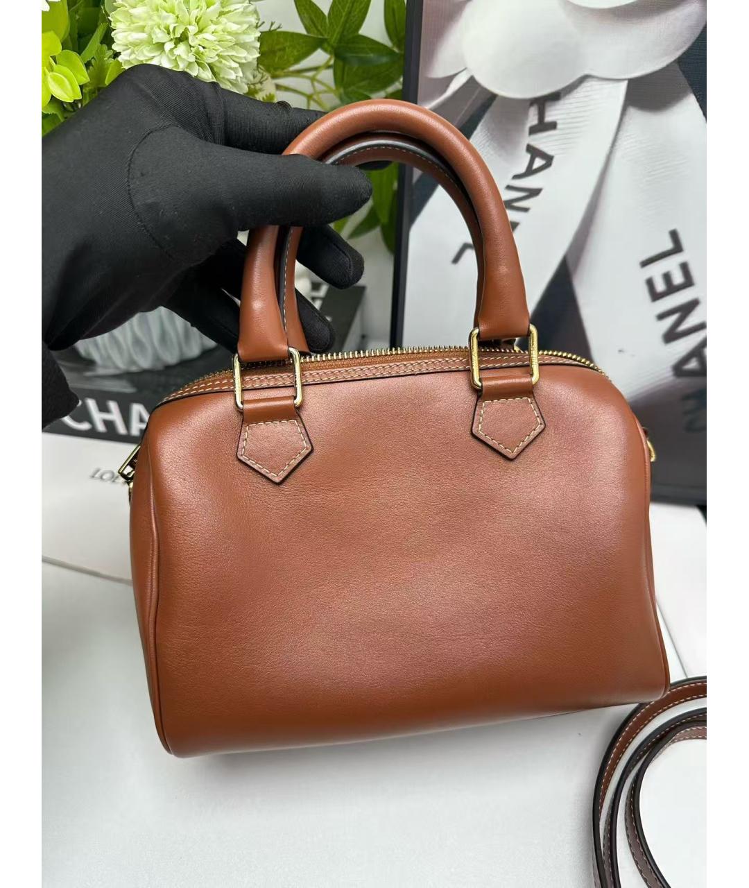CELINE Коричневая кожаная сумка с короткими ручками, фото 2