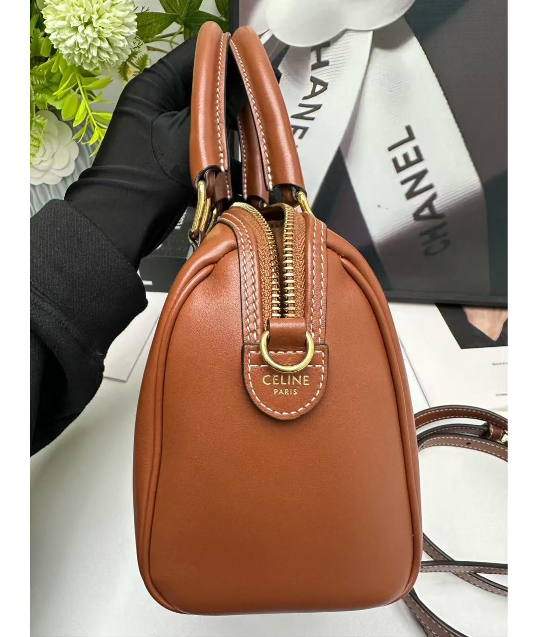 CELINE Коричневая кожаная сумка с короткими ручками, фото 3