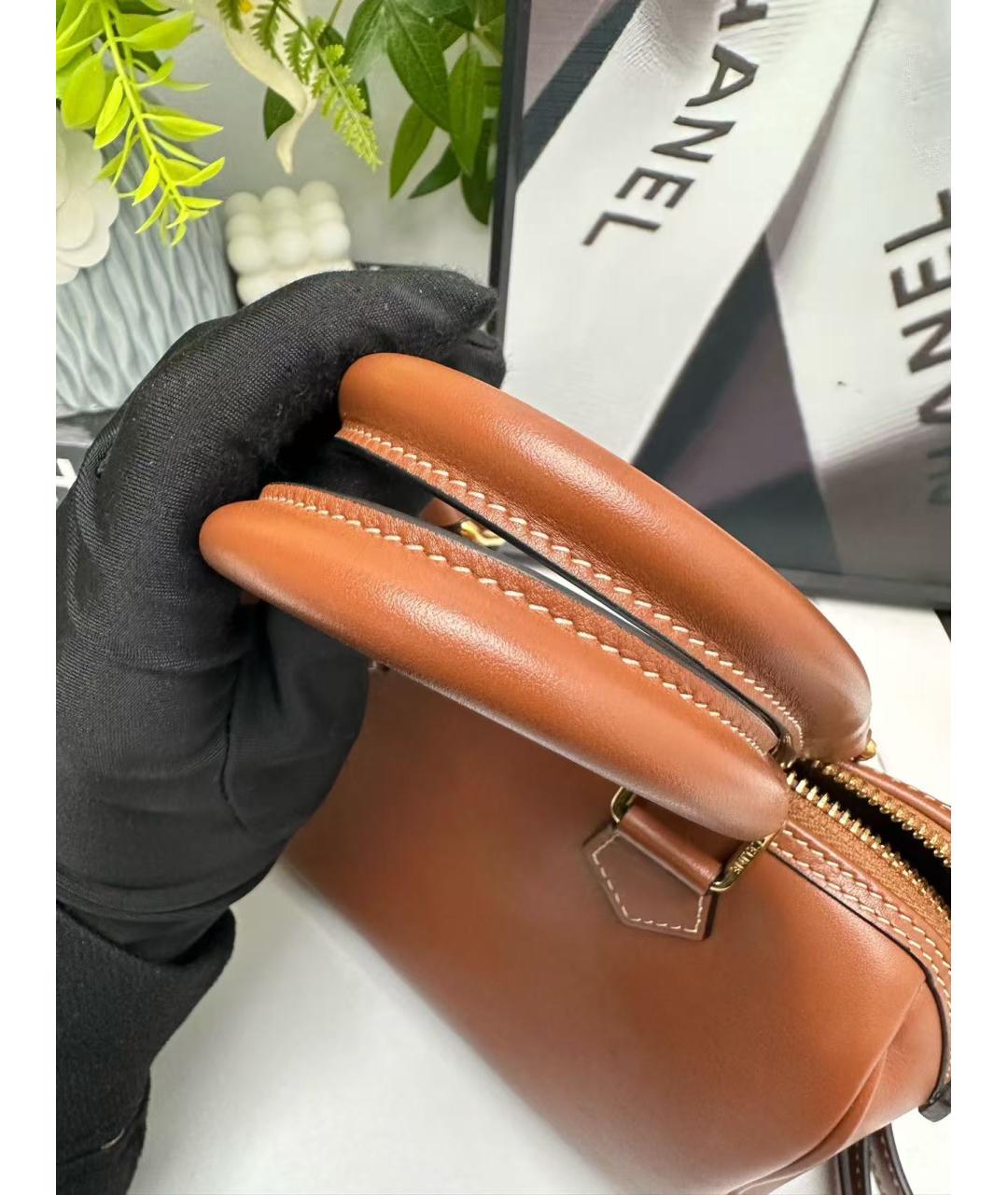 CELINE Коричневая кожаная сумка с короткими ручками, фото 4