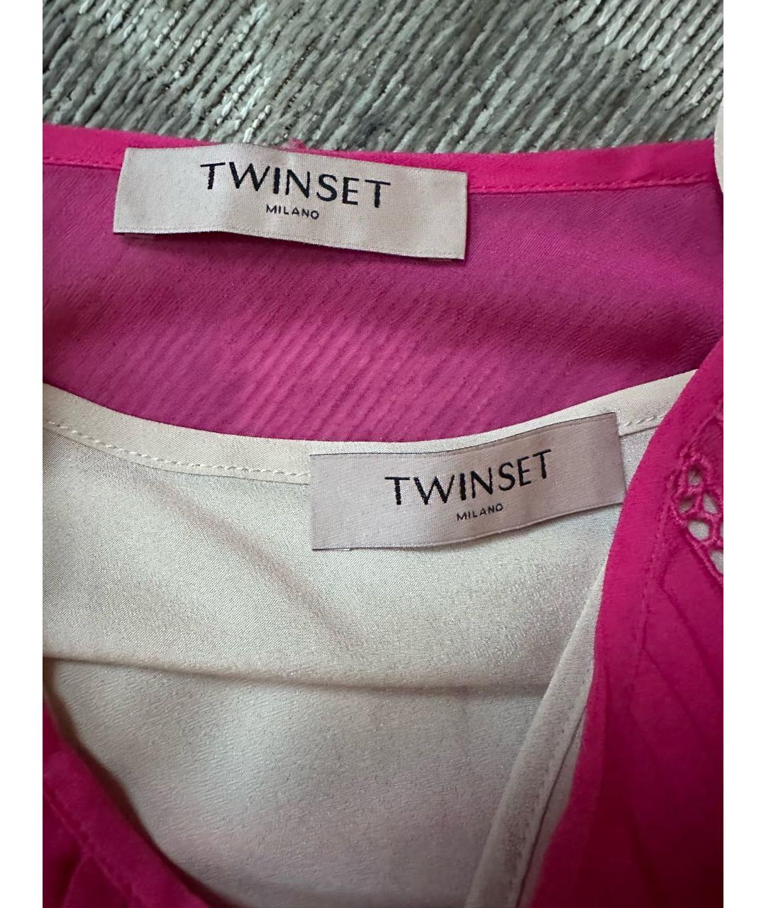 TWIN-SET Фуксия шифоновое коктейльное платье, фото 3