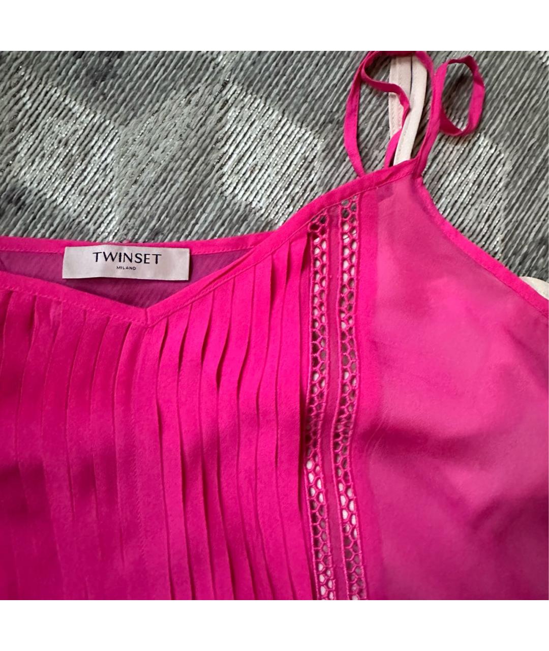 TWIN-SET Фуксия шифоновое коктейльное платье, фото 7