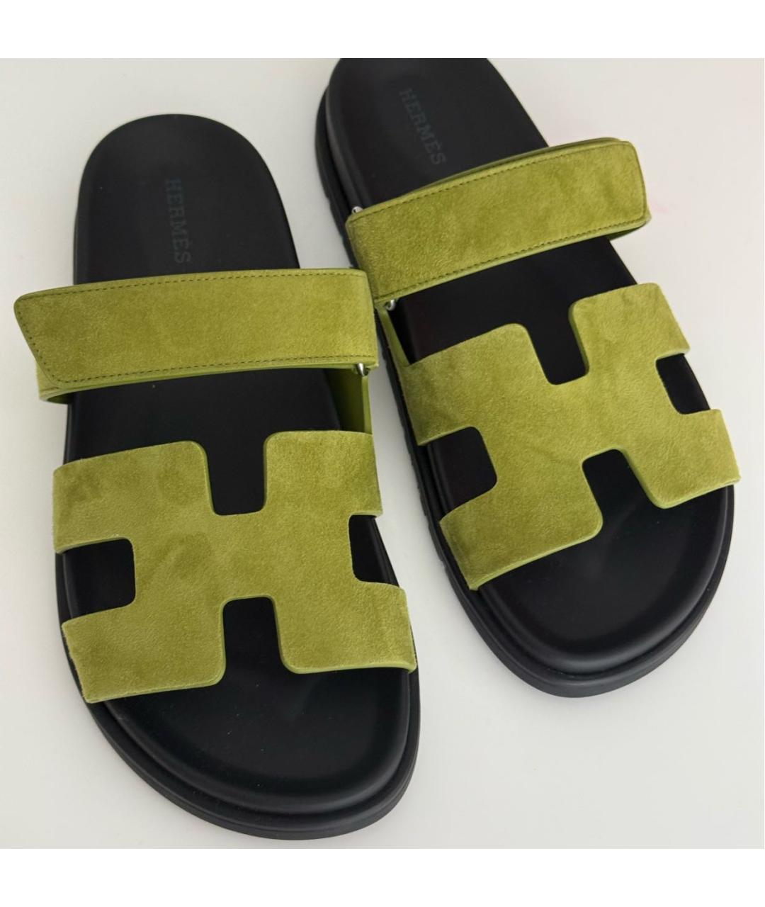HERMES Зеленые замшевые сандалии, фото 2