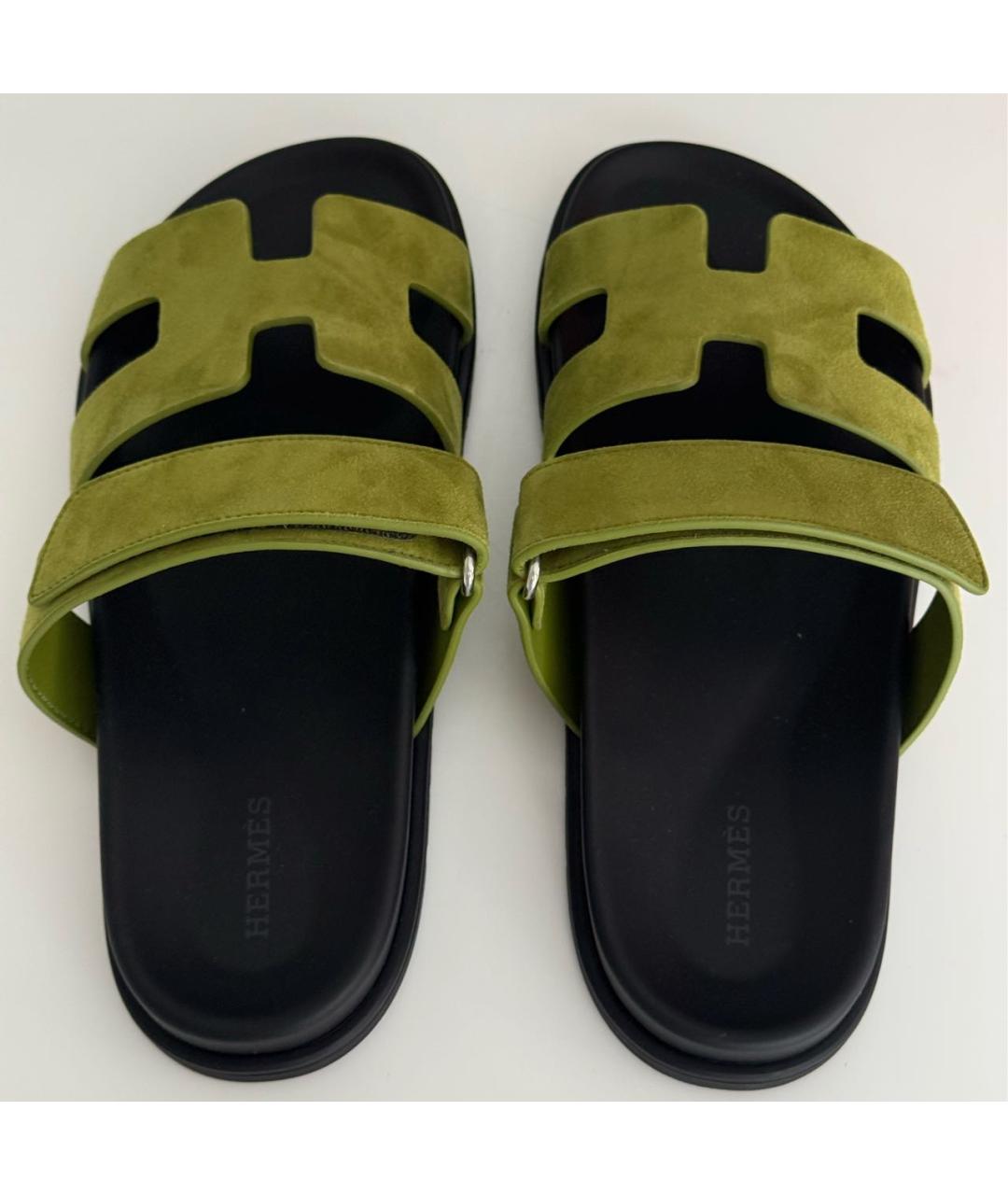 HERMES Зеленые замшевые сандалии, фото 3