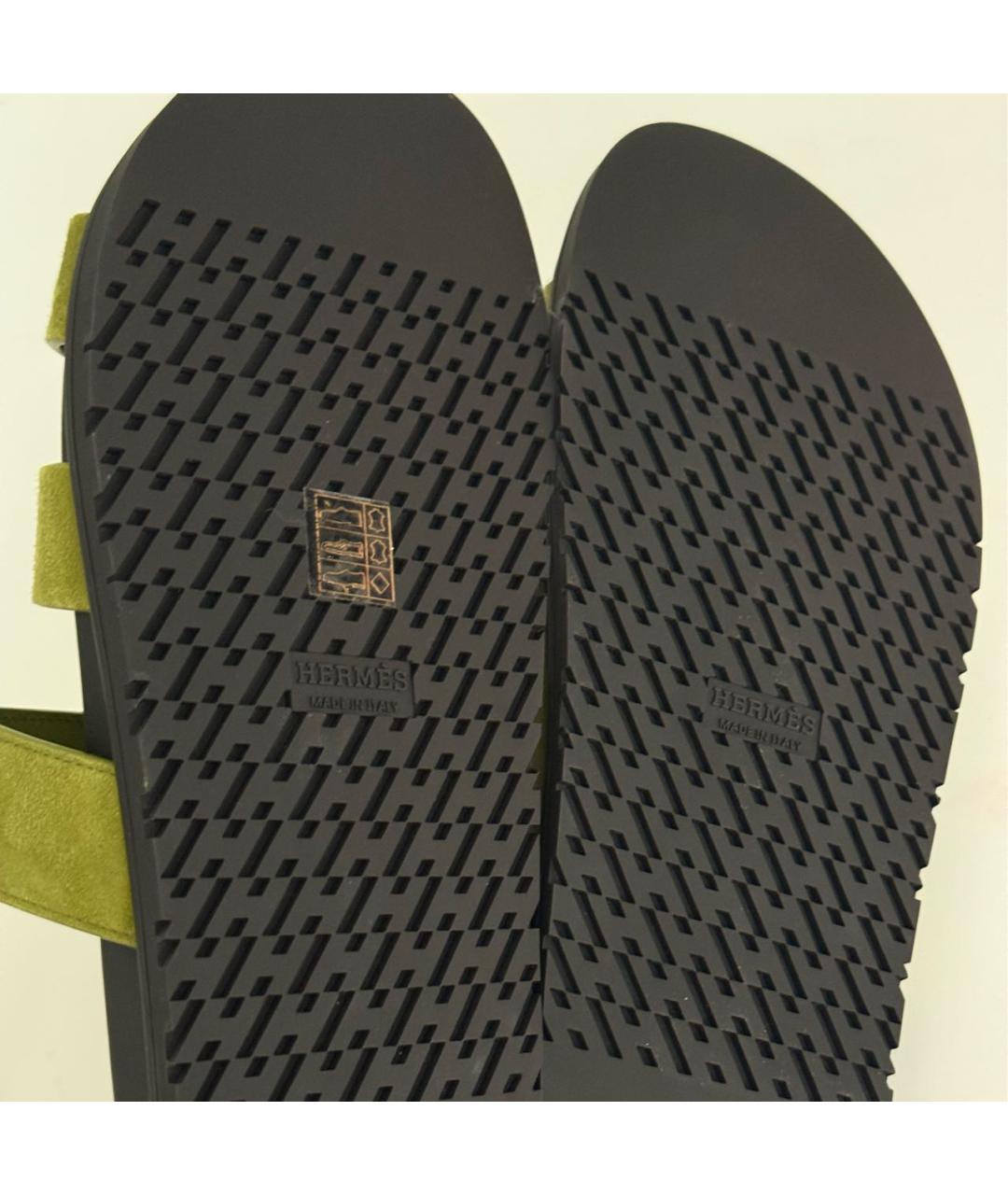 HERMES Зеленые замшевые сандалии, фото 4