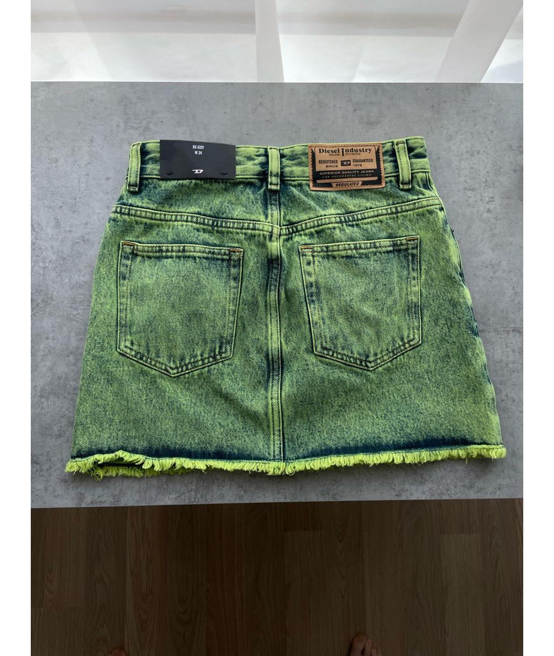 DIESEL Салатовая хлопковая юбка мини, фото 2