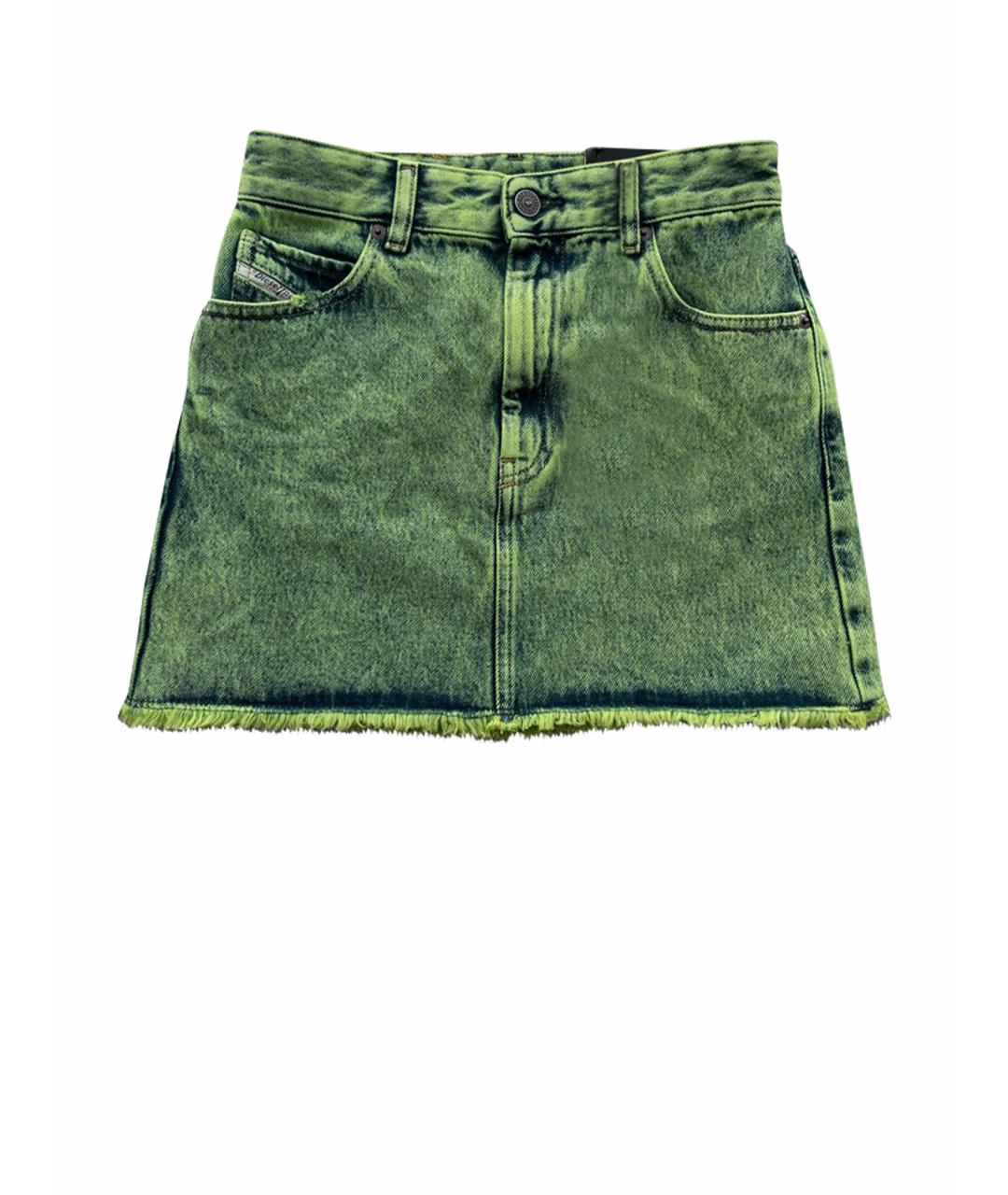 DIESEL Салатовая хлопковая юбка мини, фото 1