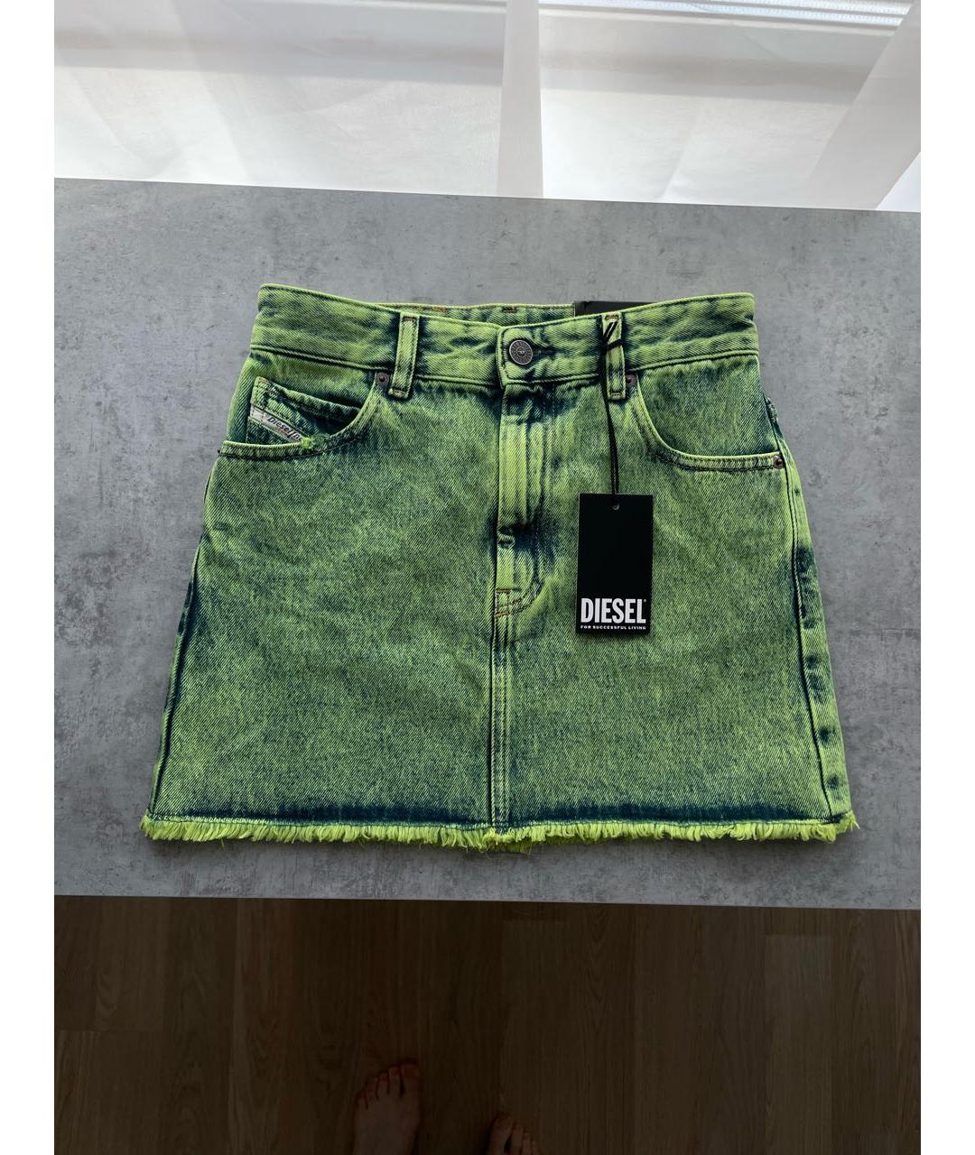 DIESEL Салатовая хлопковая юбка мини, фото 5