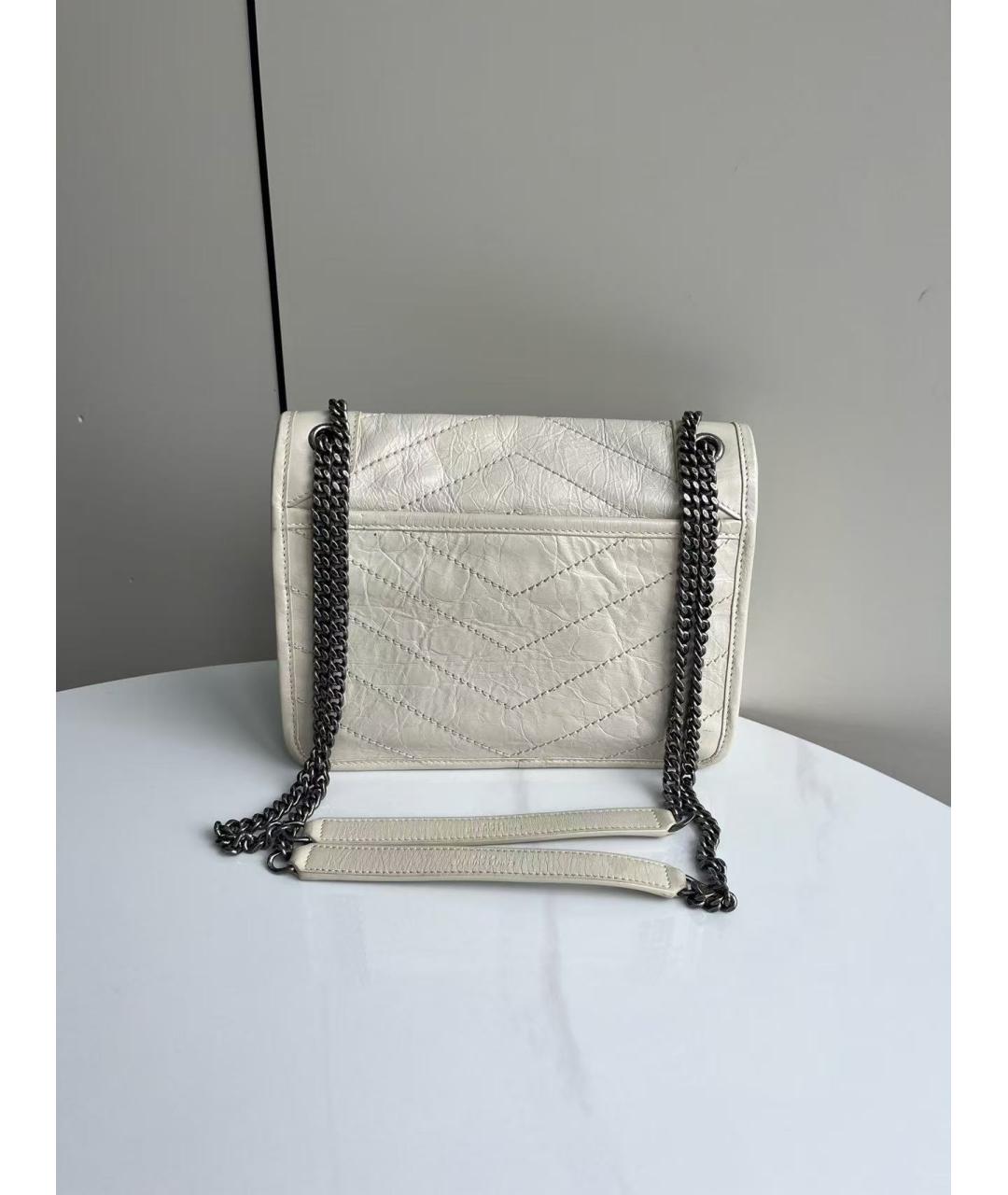 SAINT LAURENT Белая кожаная сумка через плечо, фото 3