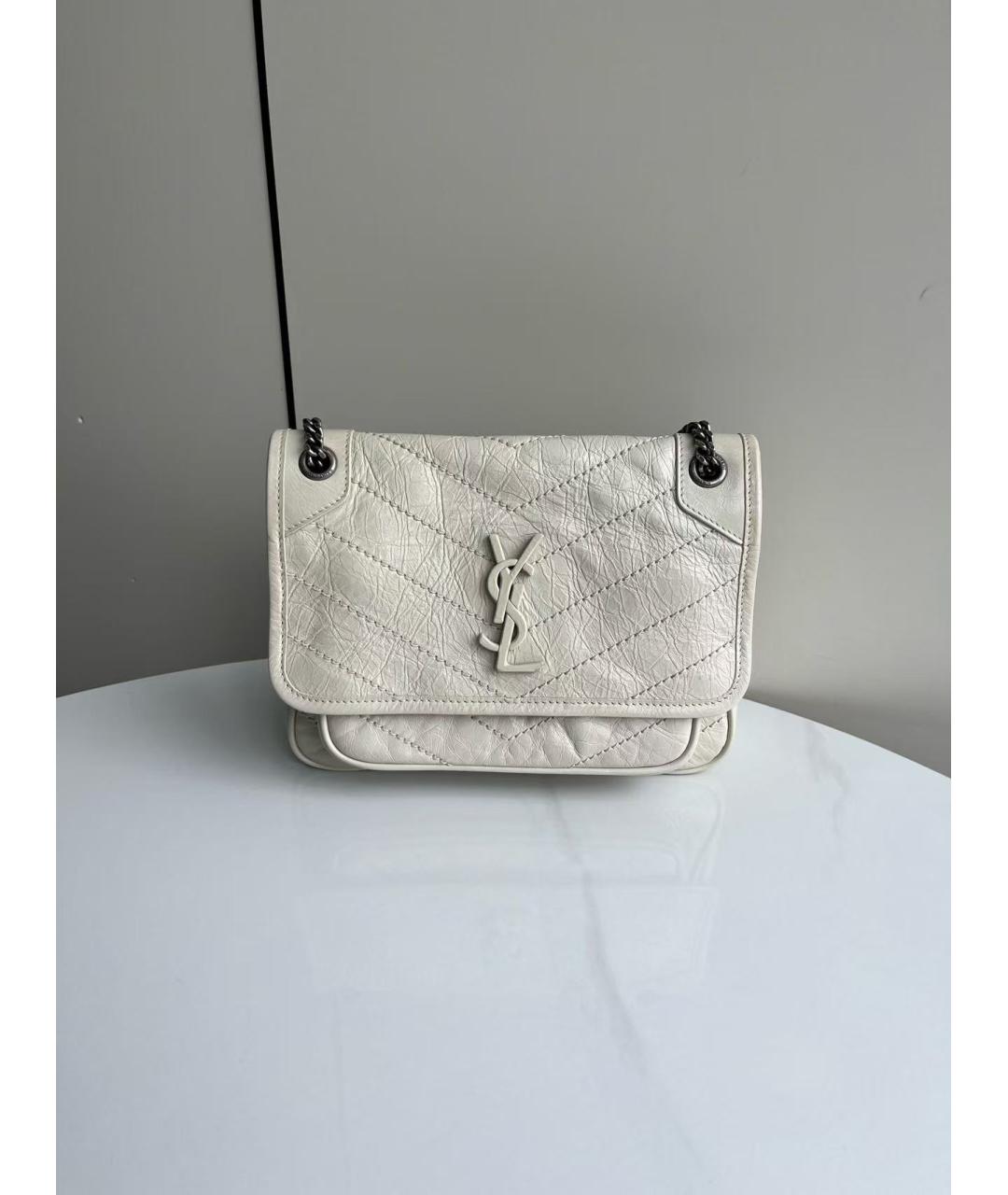SAINT LAURENT Белая кожаная сумка через плечо, фото 2