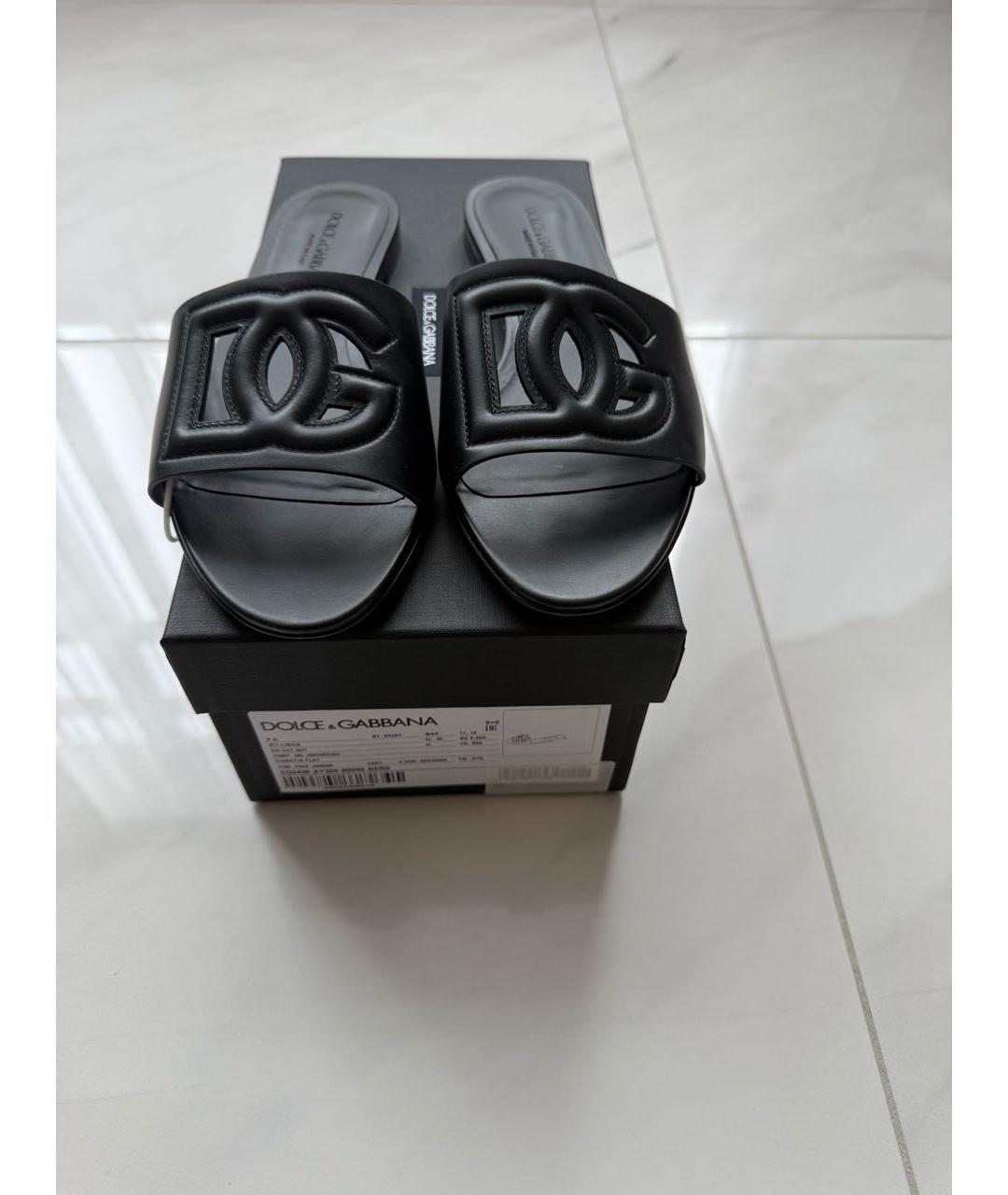 DOLCE&GABBANA Черные кожаные шлепанцы, фото 2