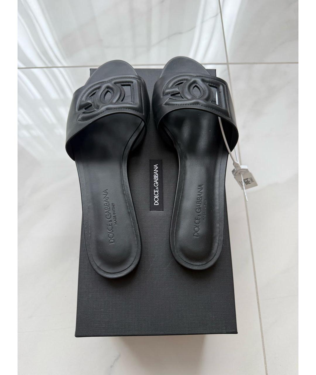 DOLCE&GABBANA Черные кожаные шлепанцы, фото 3