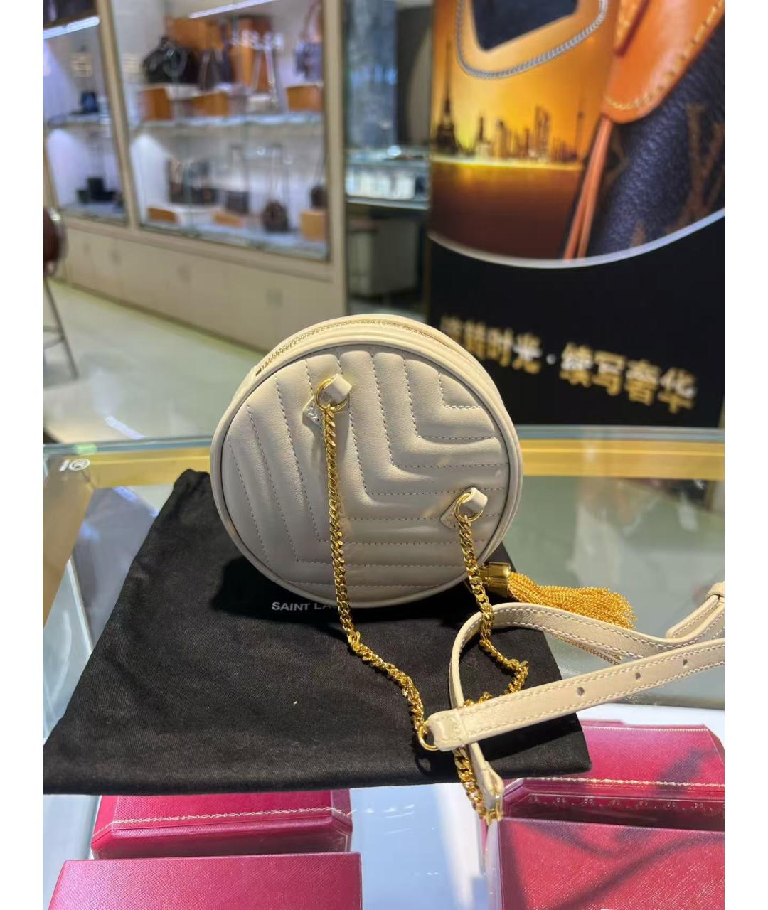 SAINT LAURENT Белая кожаная сумка через плечо, фото 2