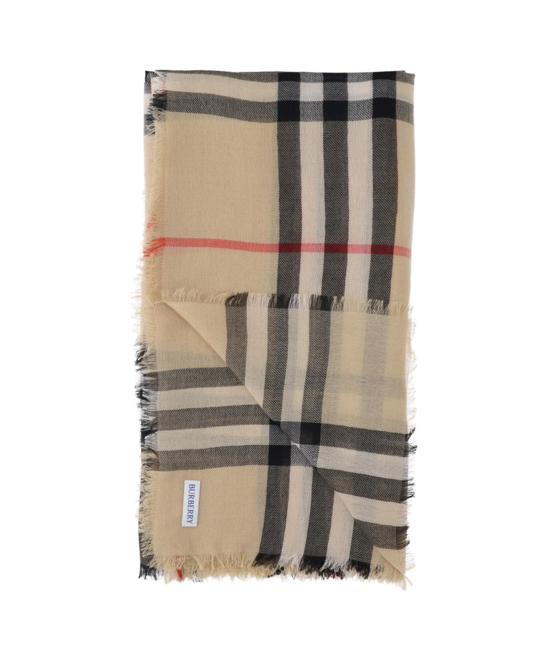 BURBERRY Бежевый шерстяной шарф, фото 2