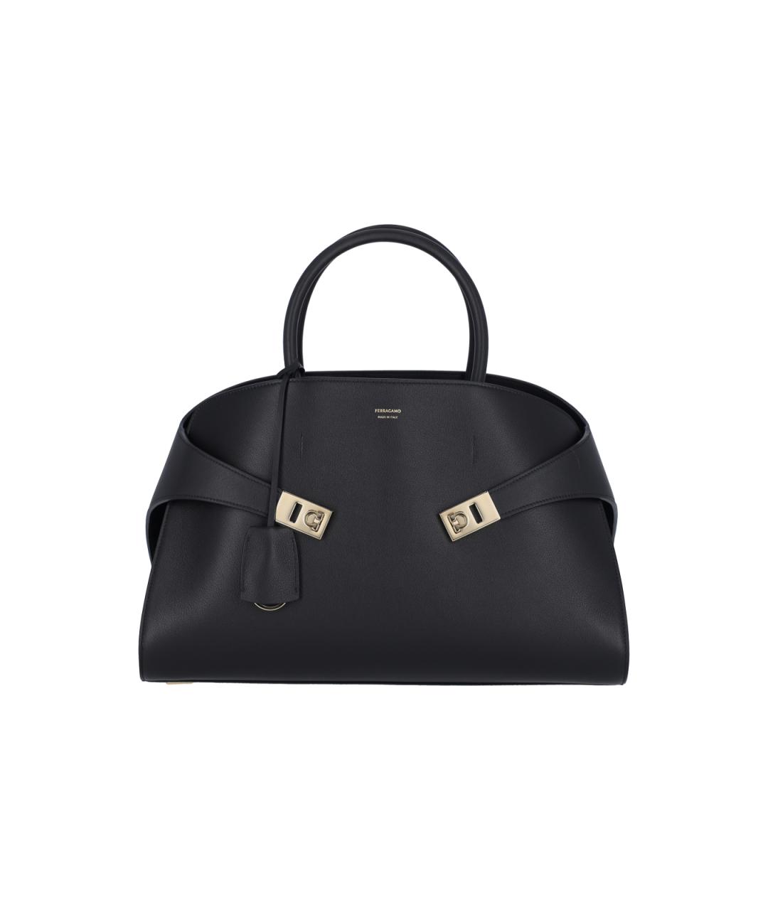 FERRAGAMO Черная кожаная сумка тоут, фото 1