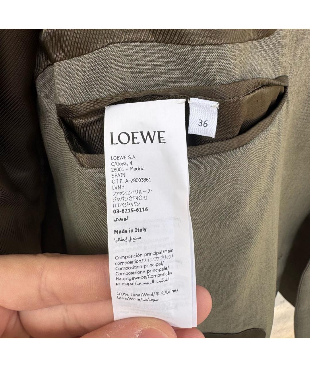 LOEWE Хаки шерстяной жакет/пиджак, фото 6