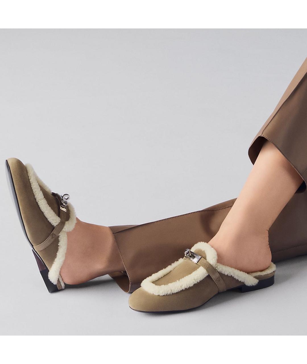 HERMES Серебряные замшевые мюли, фото 6