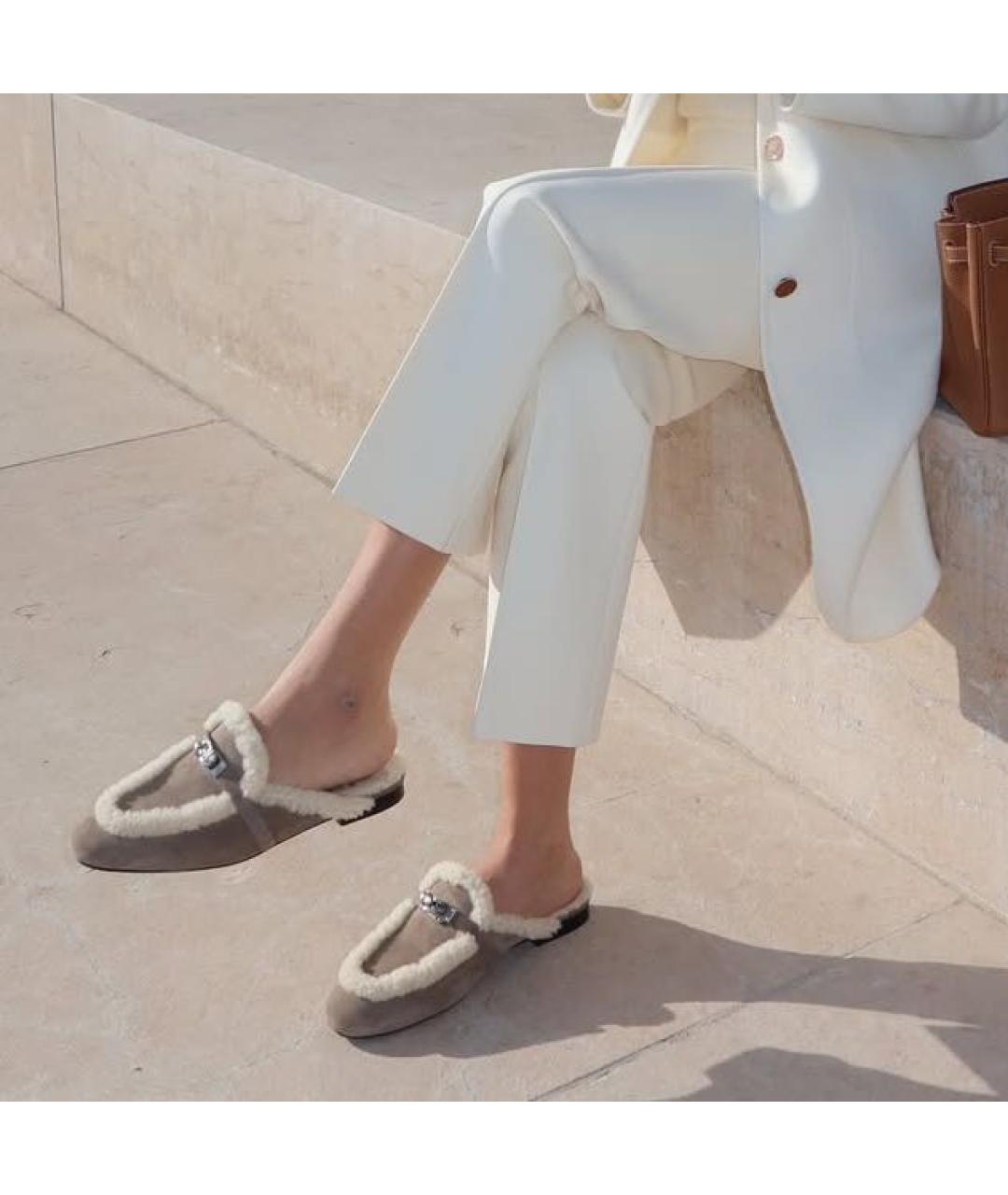 HERMES Серебряные замшевые мюли, фото 7