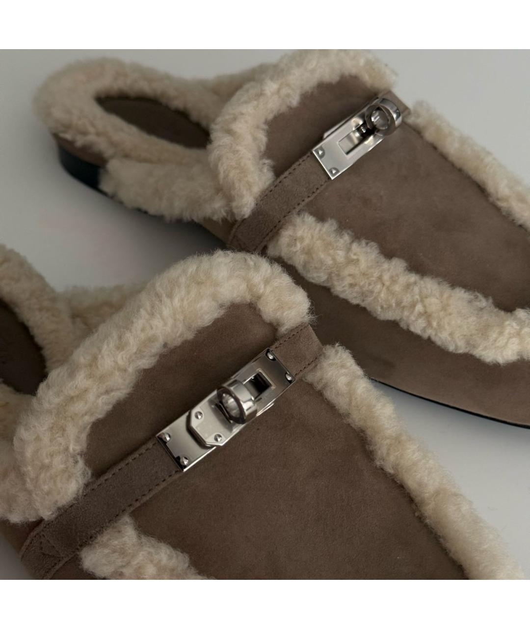 HERMES Серебряные замшевые мюли, фото 4