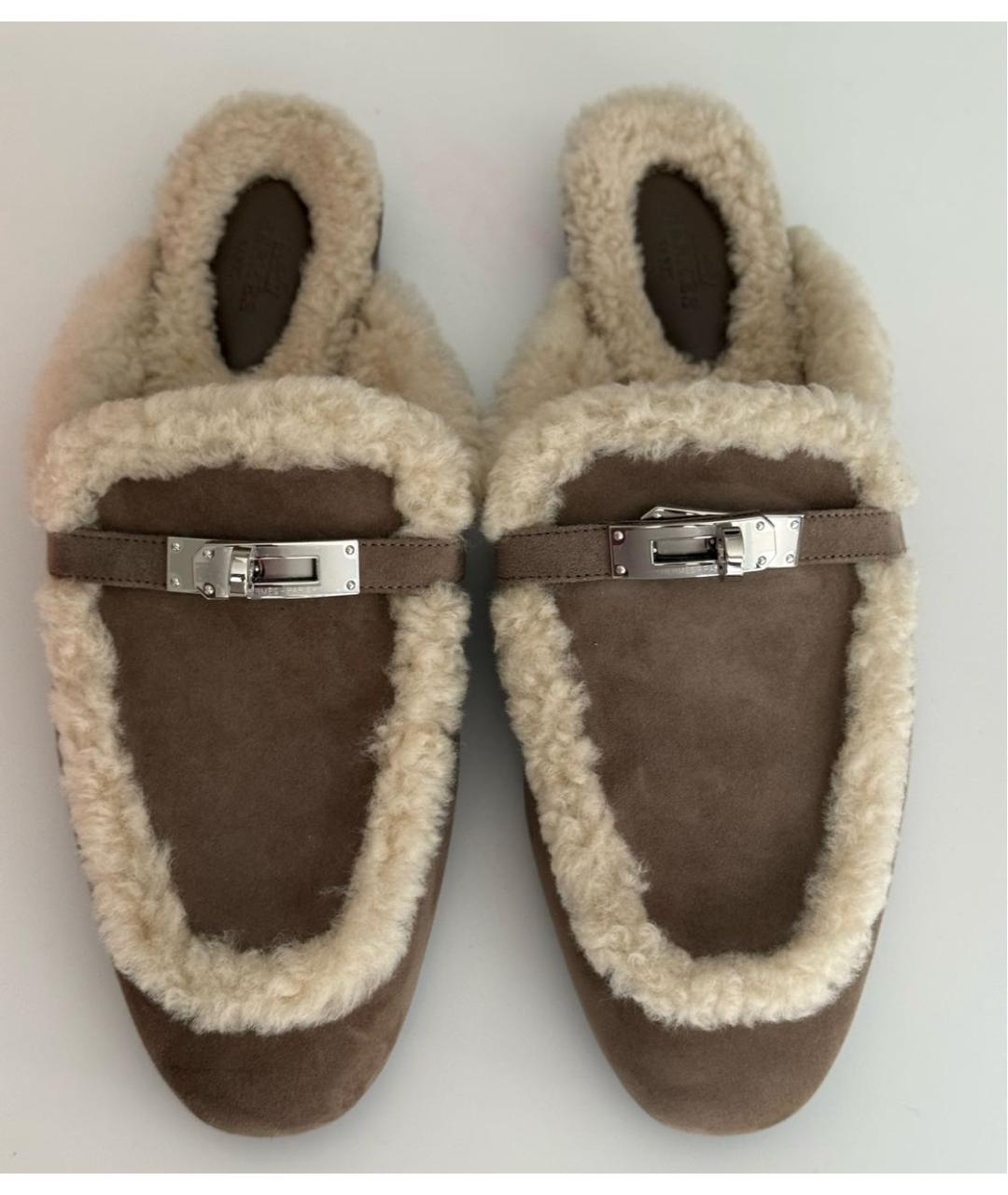 HERMES Серебряные замшевые мюли, фото 2