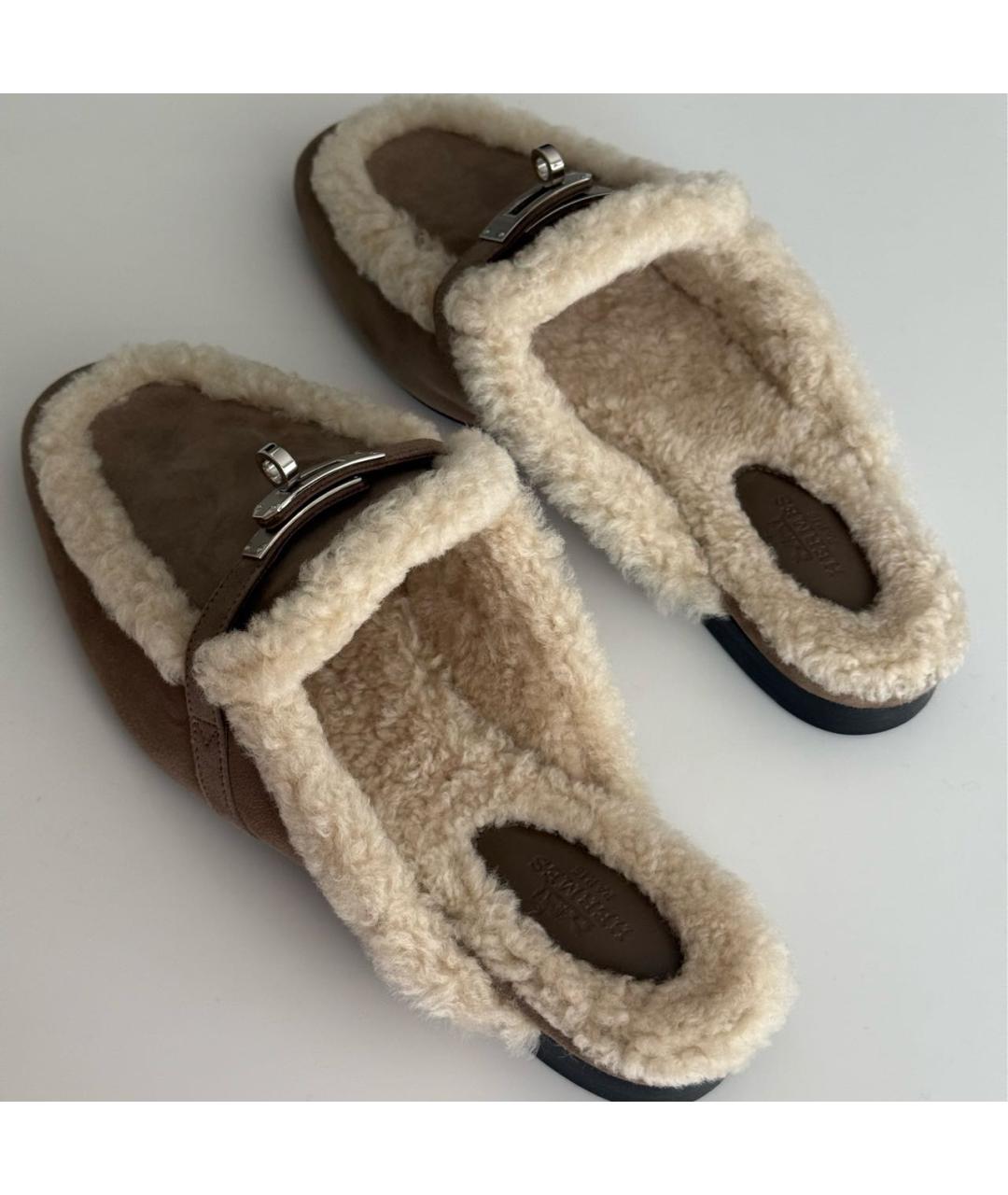 HERMES Серебряные замшевые мюли, фото 3