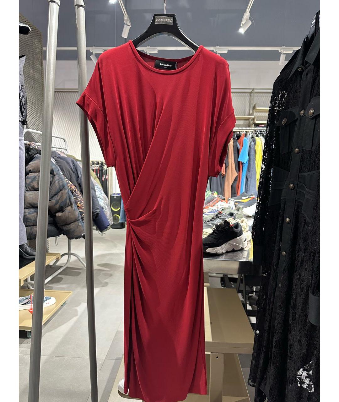 DSQUARED2 Бордовое вискозное повседневное платье, фото 3