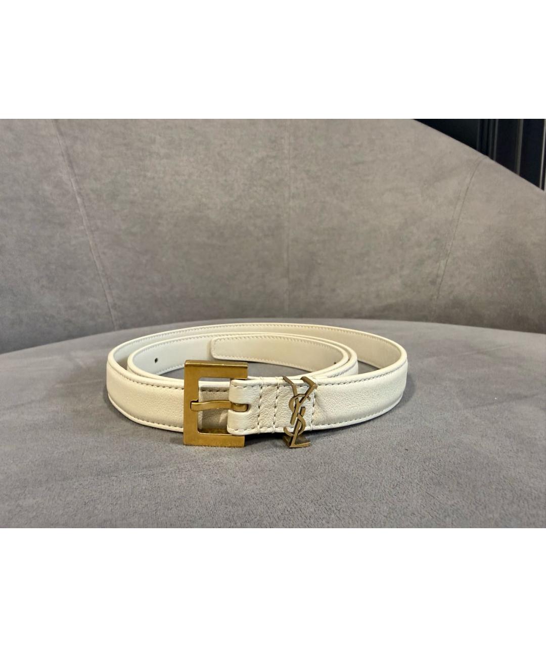 SAINT LAURENT Белый кожаный ремень, фото 4