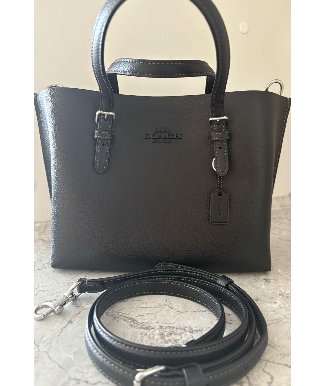 COACH Черная кожаная сумка тоут, фото 7