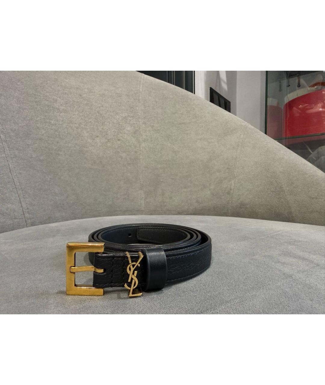 SAINT LAURENT Черный кожаный ремень, фото 6