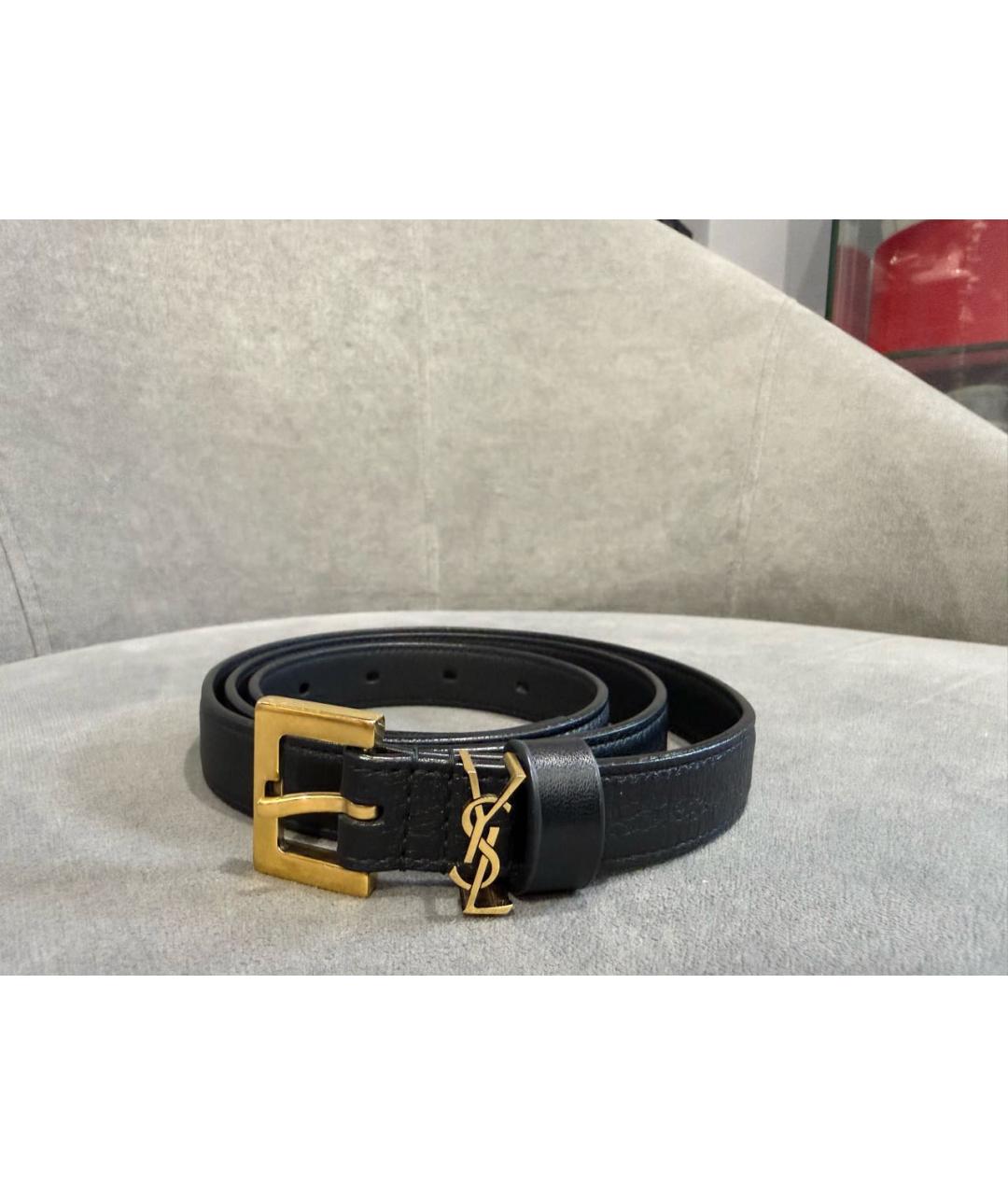 SAINT LAURENT Черный кожаный ремень, фото 2