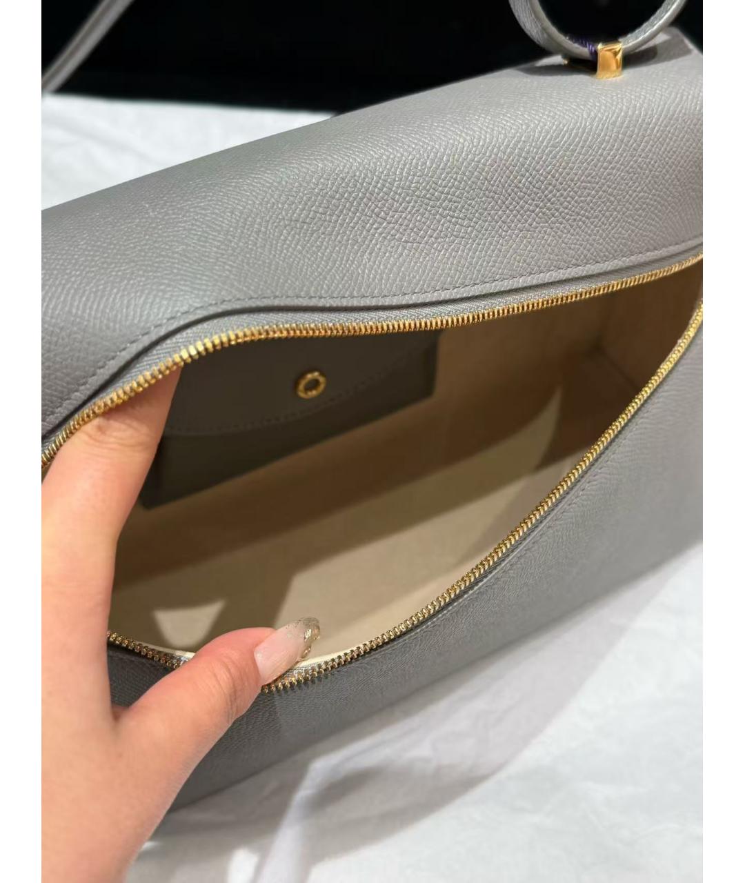 LORO PIANA Серая кожаная сумка через плечо, фото 4