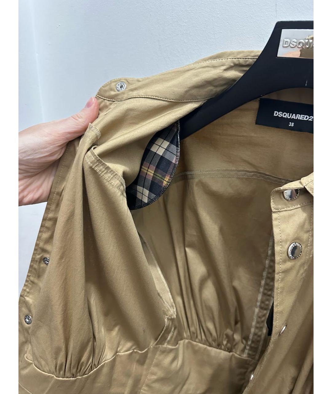 DSQUARED2 Бежевое хлопко-эластановое повседневное платье, фото 4