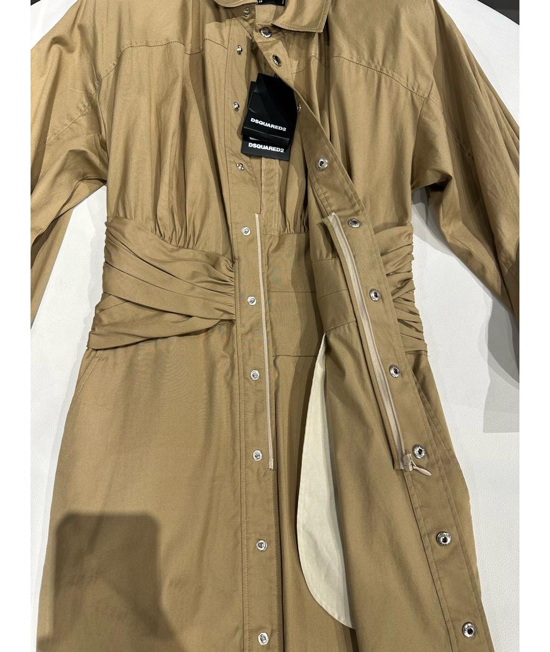 DSQUARED2 Бежевое хлопко-эластановое повседневное платье, фото 3