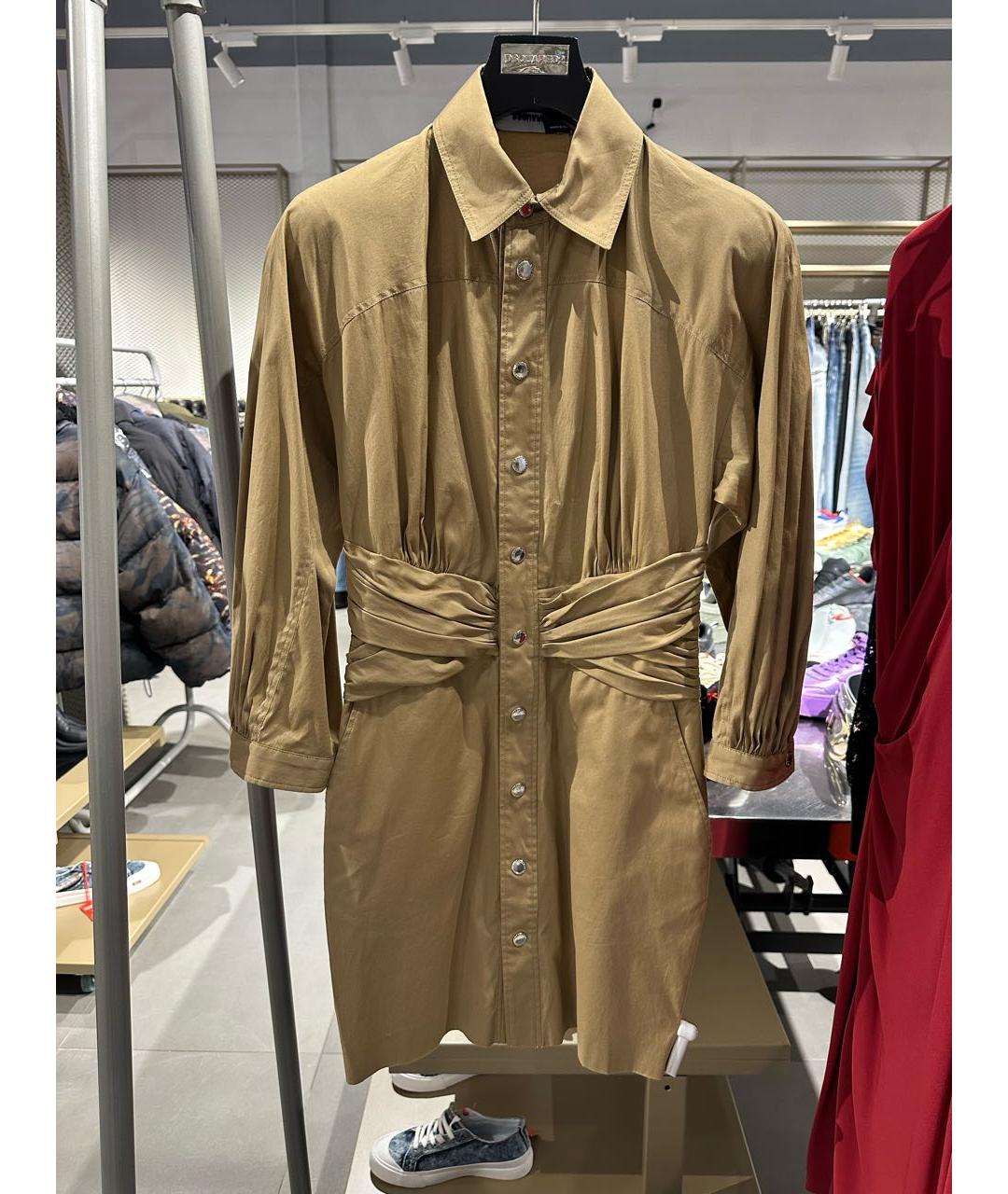 DSQUARED2 Бежевое хлопко-эластановое повседневное платье, фото 5