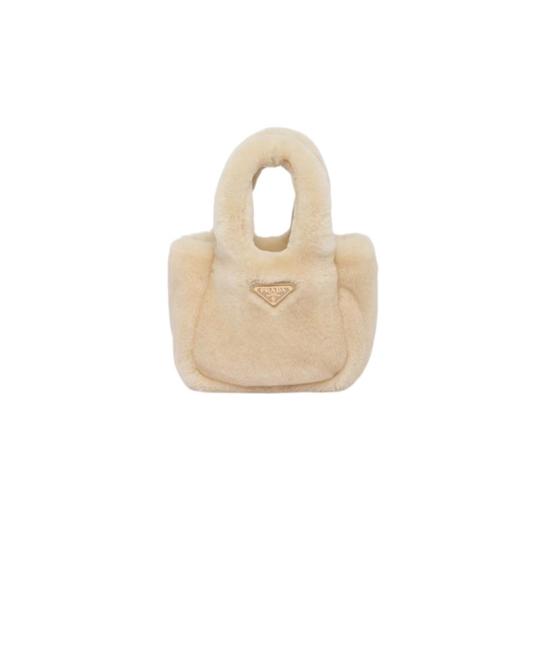 PRADA Бежевая меховая сумка с короткими ручками, фото 7