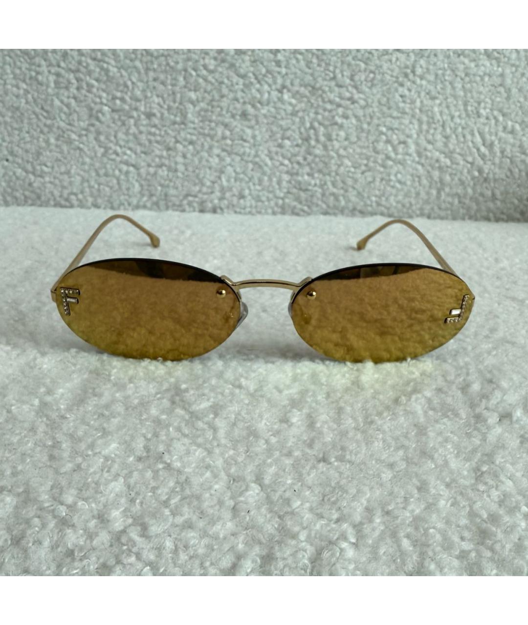 FENDI Золотые металлические солнцезащитные очки, фото 6