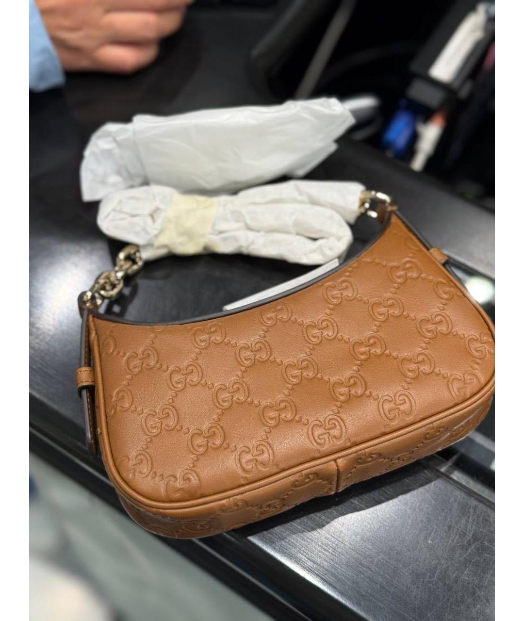 GUCCI Коричневая кожаная сумка через плечо, фото 4