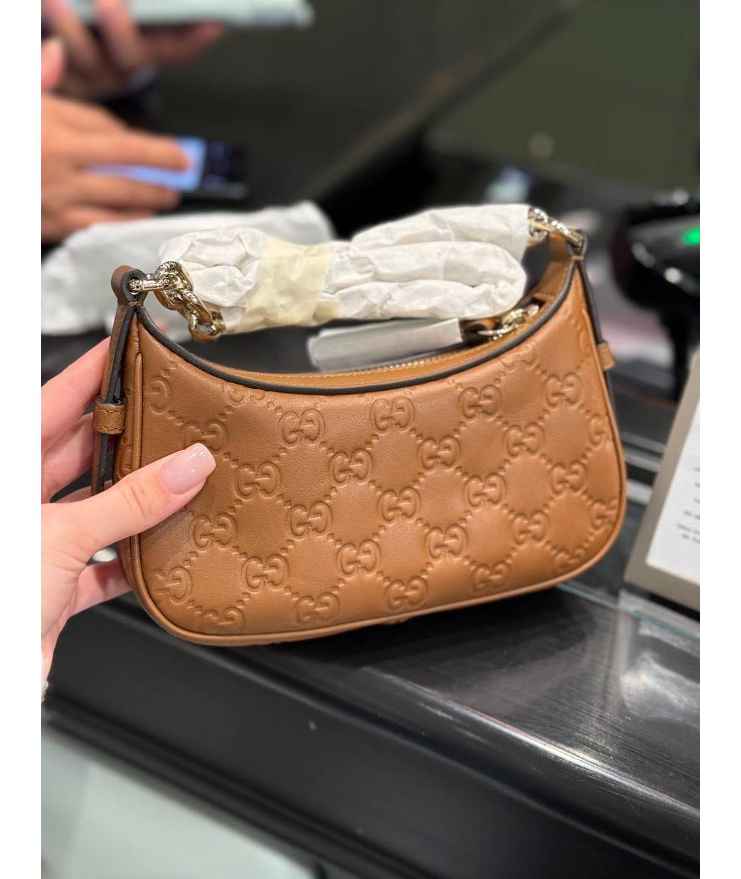 GUCCI Коричневая кожаная сумка через плечо, фото 3