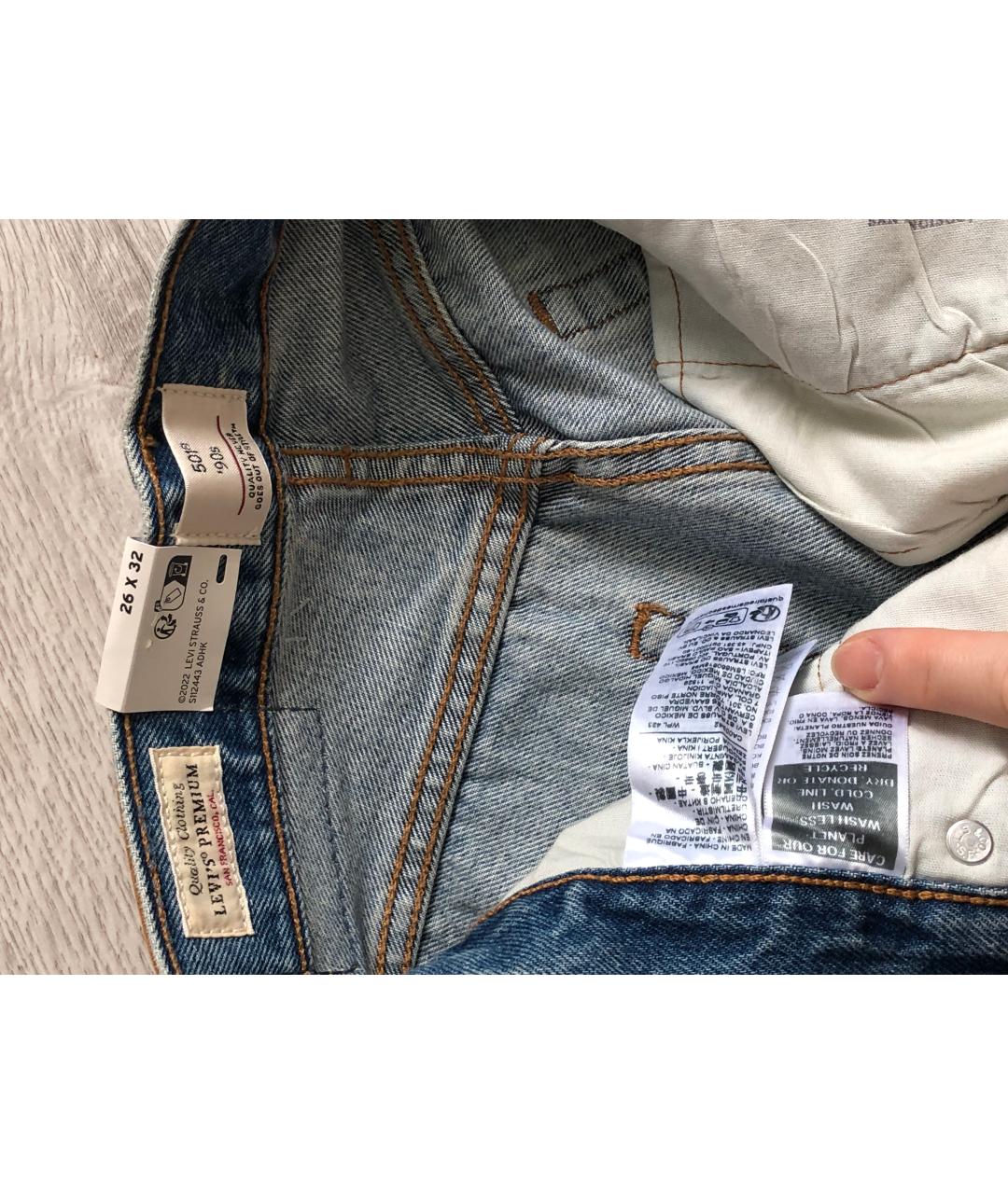 LEVI'S Голубые хлопковые прямые джинсы, фото 3