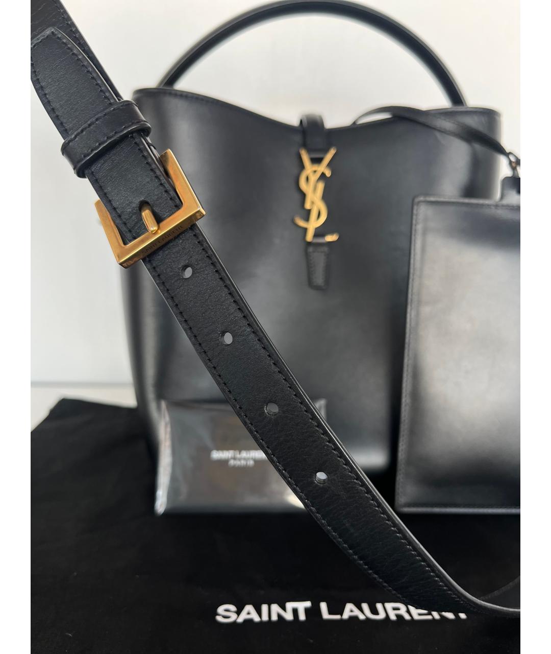 SAINT LAURENT Черная кожаная сумка тоут, фото 9