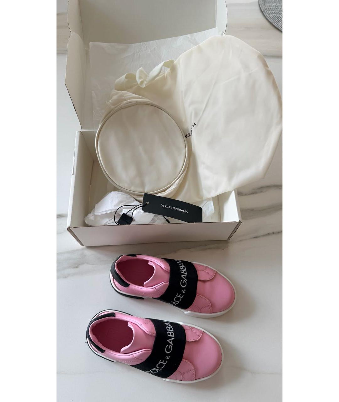 DOLCE&GABBANA Розовые кожаные кеды, фото 6